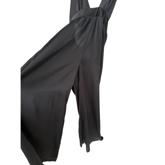 Nasty Gal Black Satin Backless Crossover Halter Wide Leg Pant Jumpsuit Size 8 - Picture 8 of 10